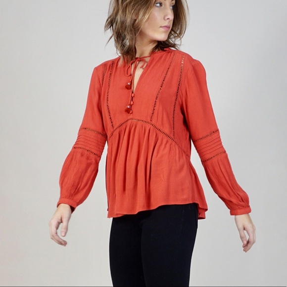 NWT Amuse Society red woven peasant top - Picture 5 of 6